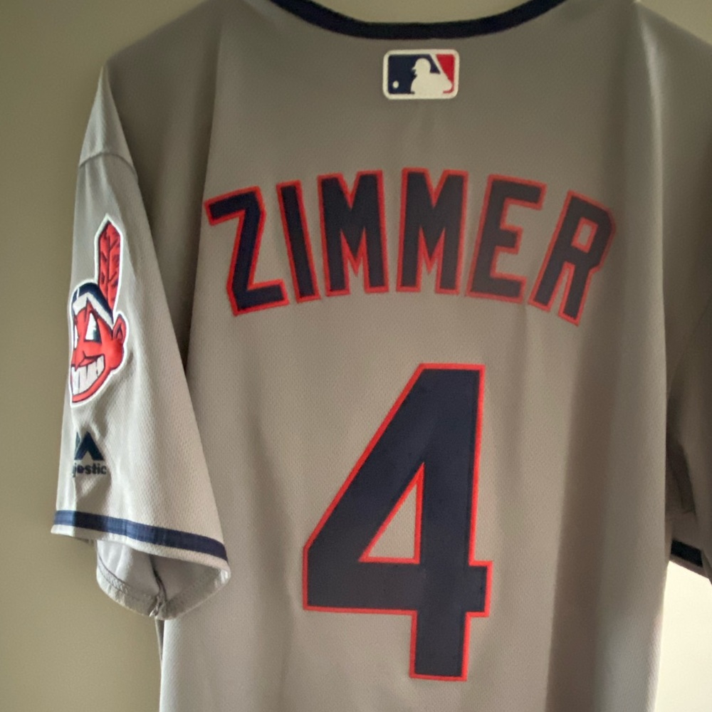 Cleveland Indians Bradley Zimmer #4 Chief Wahoo away grey jersey MENS LARGE